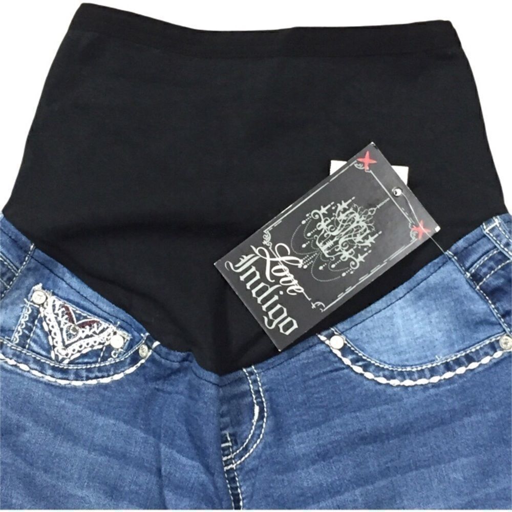 NWT LOVE INDIGO Maternity Pull-on Jeans Rhinestone Pockets SIZE Small - Picture 4 of 10